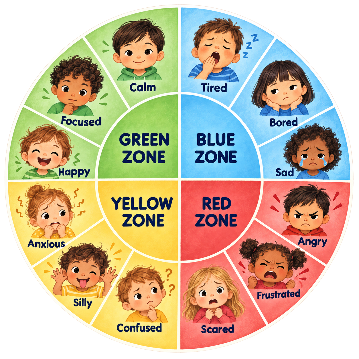 Four-zone illustrated emotion wheel
