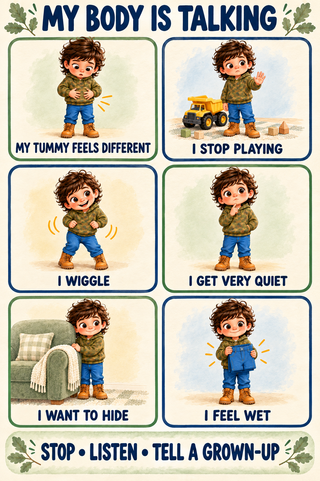 Six Waylon body-signal cards.